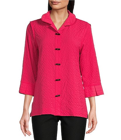 Ali Miles Textured Wire Collar 3/4 Sleeve Button Front Tunic