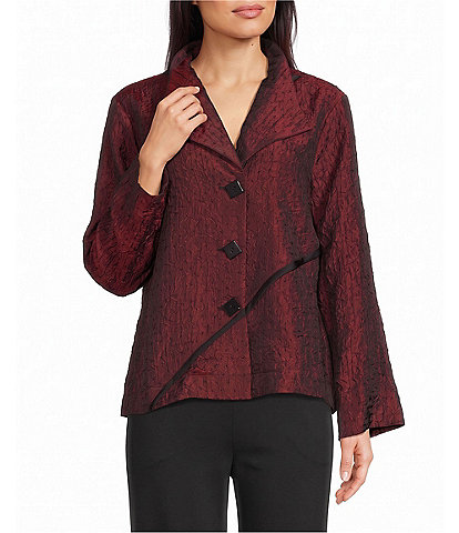 Ali Miles Textured Woven Jacquard Point Collar Long Sleeve Button Front Jacket