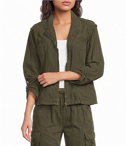 Ali Miles Woven Baby Corduroy Notch Collar Long Sleeve Zip Front Jacket