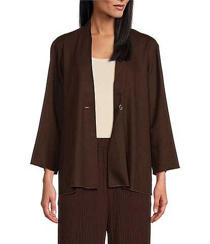 Ali Miles Woven Band Neck 3/4 Sleeve Single Button Coordinating Jacket