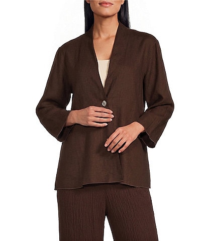 Ali Miles Woven Band Neck 3/4 Sleeve Single Button Coordinating Jacket