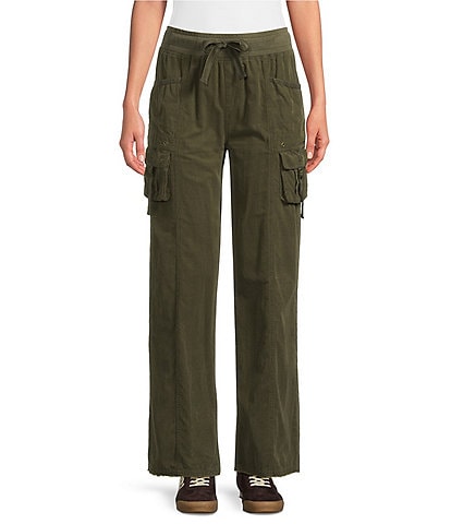 Ali Miles Woven Corduroy Wide Leg Elastic Waistband Cargo Pants