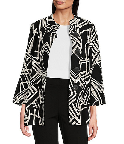 Ali Miles Woven Printed Collar Long Sleeve Button Up Jacket