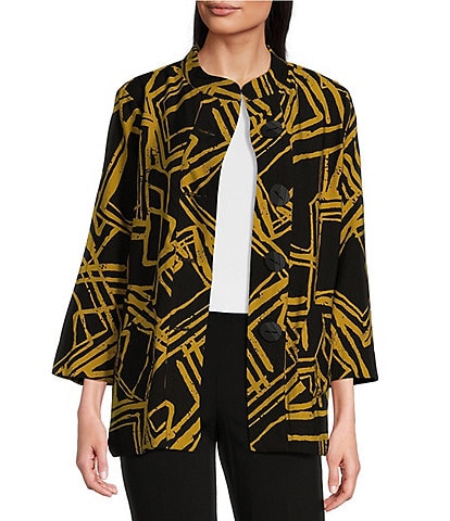 Ali Miles Woven Printed Collar Long Sleeve Button Up Jacket