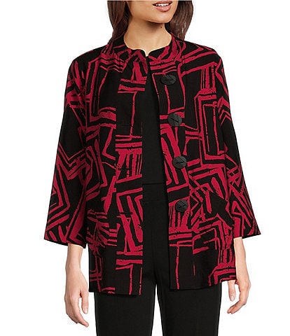 Ali Miles Woven Printed Collar Long Sleeve Button Up Jacket