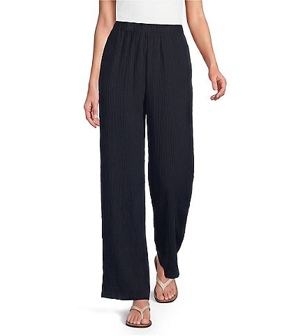 Ali Miles Woven Pull On Wide Leg Ankle Length Pants