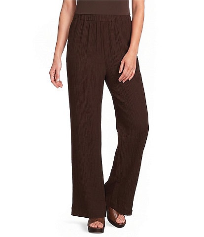 Ali Miles Woven Pull On Wide Leg Ankle Length Pants