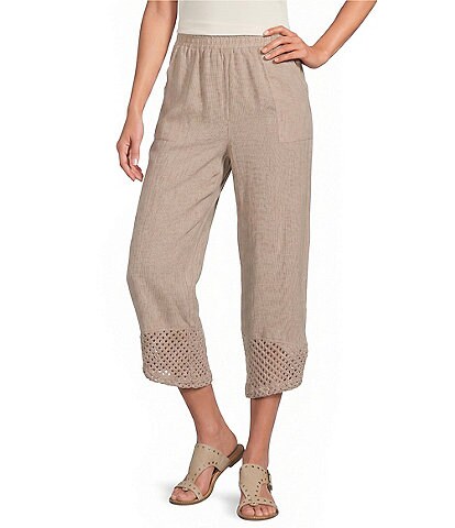 Ali Miles Woven Texture Wide Leg Tulip Hem Cropped Pants