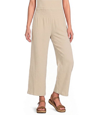 Ali Miles Woven Wide-Leg Pull-On Cropped Pants