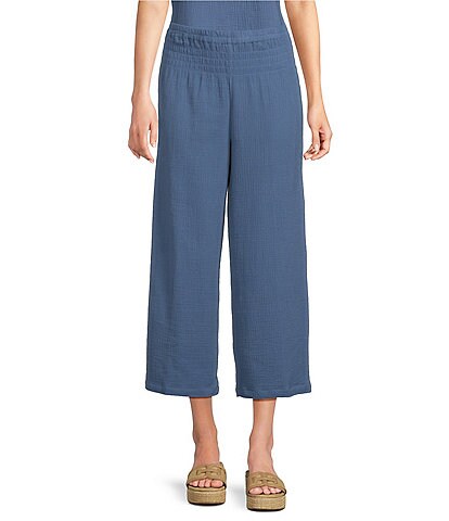 Ali Miles Woven Wide-Leg Pull-On Cropped Pants