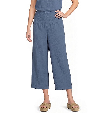 Ali Miles Woven Wide-Leg Pull-On Cropped Pants