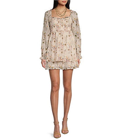 Alison & Kelly Long Sleeve Smock Tiered Floral Printed Dress