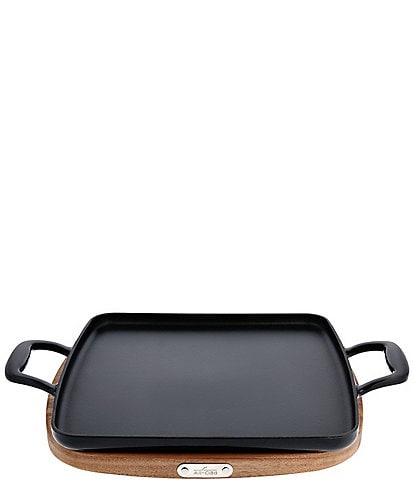 All-Clad Enameled Cast Iron Griddle with Acacia Wood Trivet, 11 inch