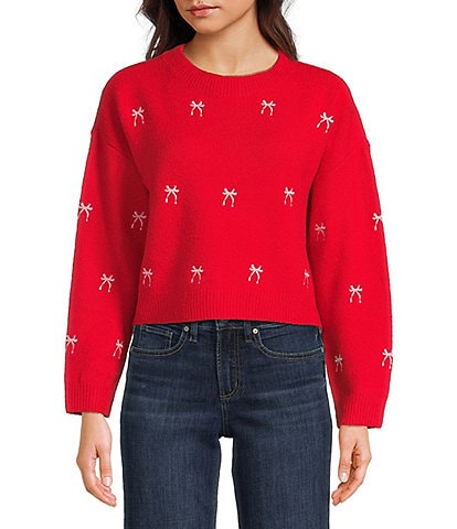All in Favor Metallic Bow Embellishment Sweater