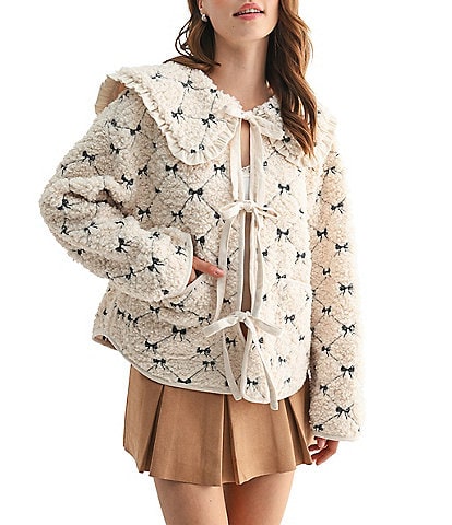 All in Favor Peter Pan Sherpa Bow Embroidered Tie Front Jacket