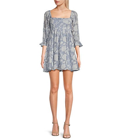 Allison & Kelly 3/4#double; Sleeve Jacquard Baby Doll Printed Dress