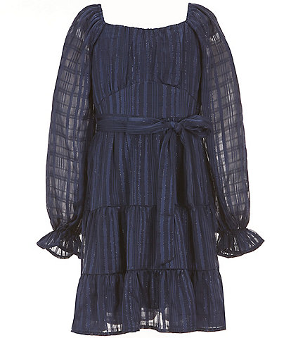 Allison & Kelly Big Girls 7-16 Blouson-Sleeve Lurex-Shadow-Stripe Emma Dress