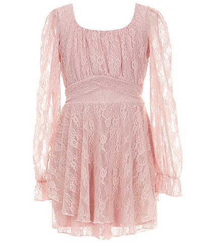 Allison & Kelly Big Girls Long Sleeve Flower Lace Back Tie Romper