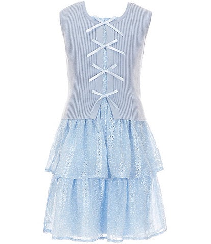 Allison & Kelly Big Girls Sleeveless Knit Bow Vest & Embroidered Chiffon Dress Set