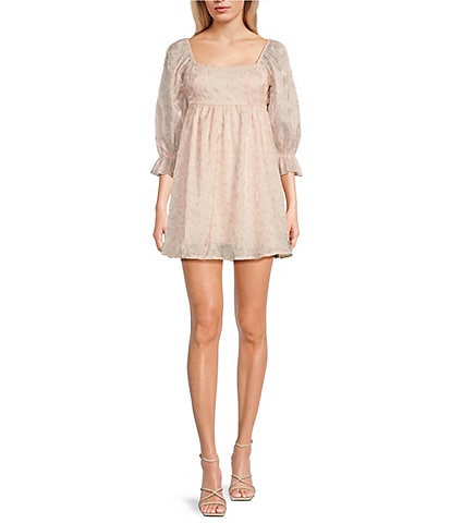 Allison & Kelly Floral Print Square Neck 3/4 Puff Sleeve Dress