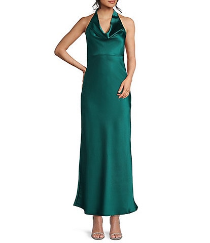 Allison & Kelly Halter Neck Drape Tie Back Maxi Dress