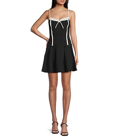 Allison & Kelly Lace Trim Tie Front Detail Drop Waist Dress