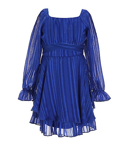 Allison & Kelly Little Girls 2T-6X Blouson Sleeve Lurex/Satin Stripe Fit & Flare Dress