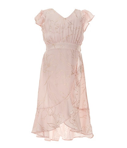 Allison & Kelly Little Girls 4-6X Flutter-Sleeve Foiled High-Low-Hem Dobby Dress