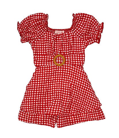 Allison & Kelly Little Girls Gingham Print Short Sleeve Belted Romper