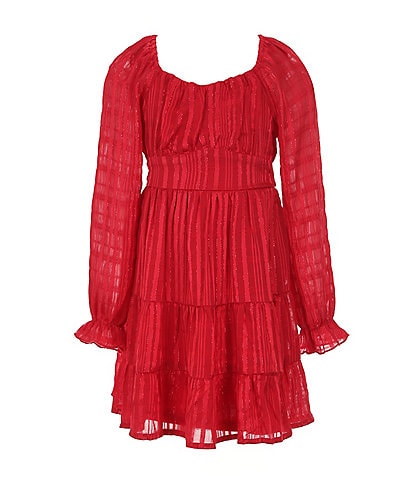 Allison & Kelly Little Girls 4-6X Long Sleeve Lurex-Shadow-Stripe Chiffon Fit & Flare Dress