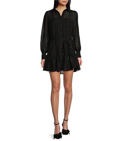 Allison & Kelly Long Sleeve Clip Dot Shirt Dress