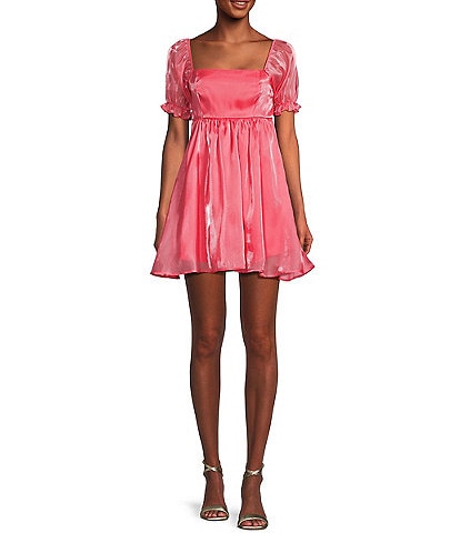 Allison & Kelly Puff Sleeve Shiny Organza A-Line Mini Dress