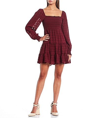 Allison & Kelly Long Sleeve Smocked Tiered Fit-And-Flare Dress