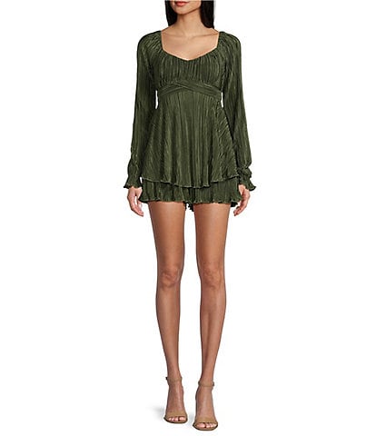 Allison & Kelly Long Sleeve Twist Plisse Tier Romper