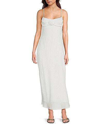 Allison & Kelly Satin Scoop Neck Spaghetti Strap Rosette Back Cut Out Slip Dress