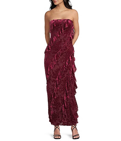 Allison & Kelly Strapless Burnout Asymmetrical Ruffle Dress