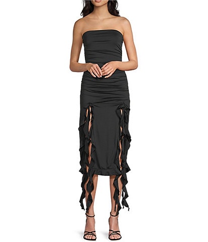 Allison & Kelly Strapless Neck Sleeveless Ruffle Side Tube Dress