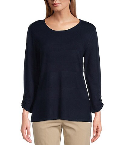 Allison Daley 3/4 Ruched Sleeves Round Neck Top