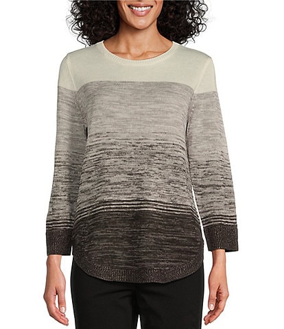 Allison Daley 3/4 Sleeve Crew Neck Colorblock Stripe Sweater