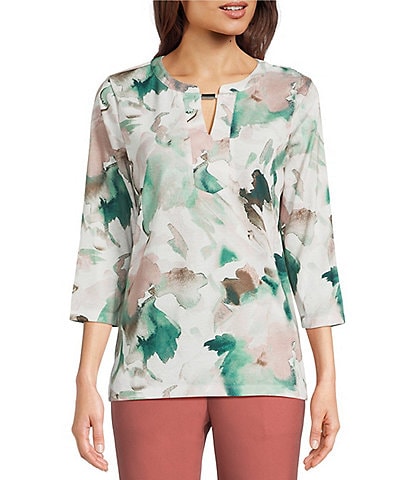Allison Daley 3/4 Sleeve Keyhole Neck Knit Top