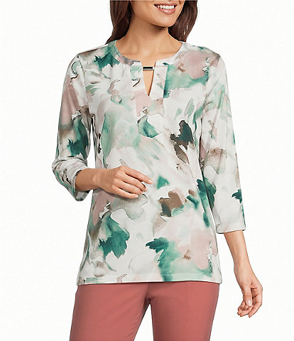Allison Daley 3/4 Sleeve Keyhole Neck Knit Top