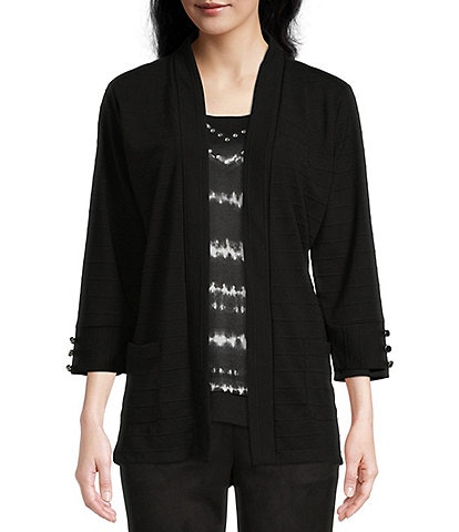 Allison Daley 3/4 Sleeve Open Front Patch Pocket Cardigan