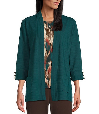 Allison Daley 3/4 Sleeve Open Front Patch Pocket Cardigan