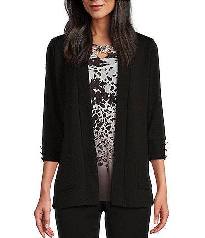 Allison Daley 3/4 Sleeve Open Front Patch Pocket Cardigan