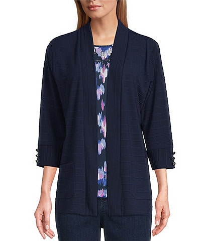Allison Daley 3/4 Sleeve Open Front Patch Pocket Cardigan