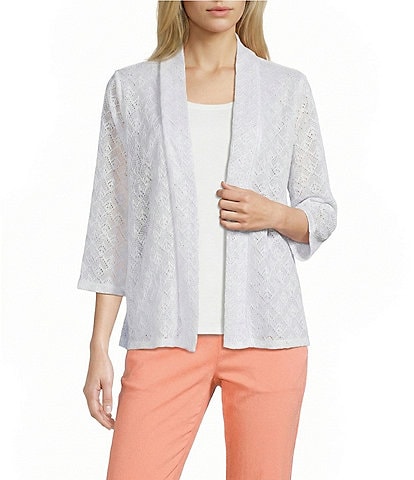Allison Daley 3/4 Sleeve Open Front Pointelle Cardigan