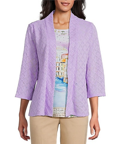 Allison Daley 3/4 Sleeve Open Front Pointelle Cardigan