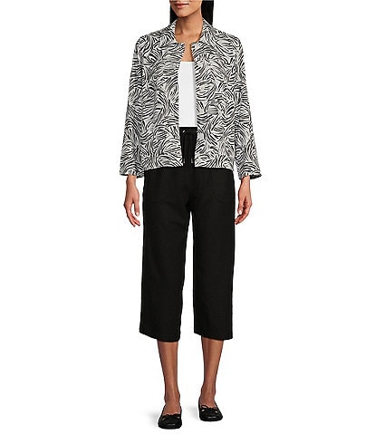 Allison Daley 3/4 Sleeve Point Collar Button Front Linen Blend Jacket