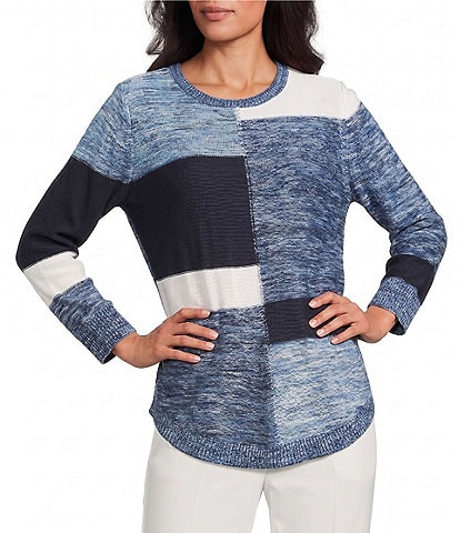 Allison Daley Blue Colorblock Long Sleeve Crew Neck Sweater