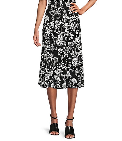 Allison Daley Boho Floral Print Pull-On A-Line Skirt